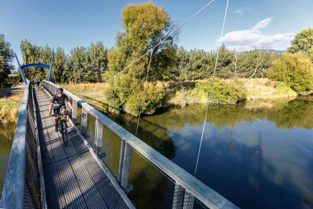 Riding through Hope orchards on the Great Taste Trail