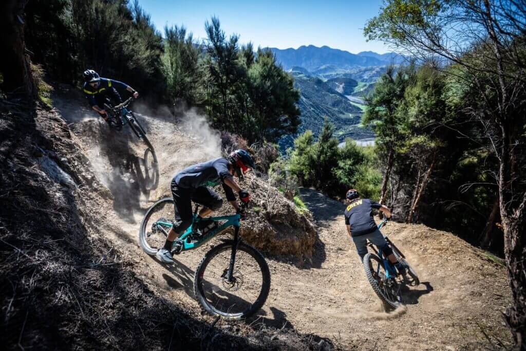 Mountain Bikers riding the Wairau Gorge, Nelson, New Zealand