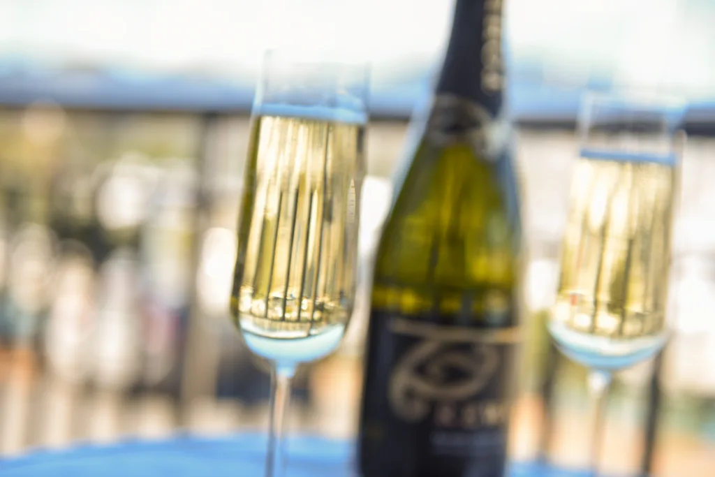 Two glasses of sparkling wine, close-up